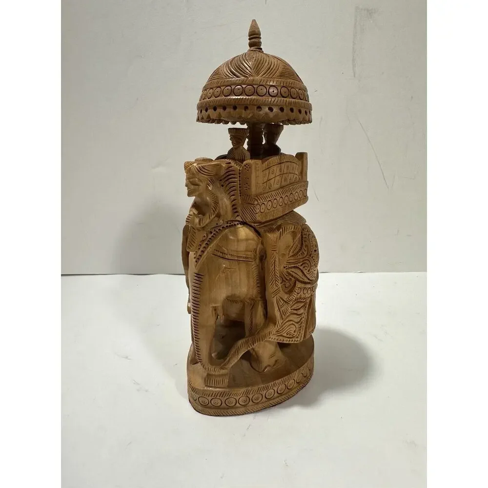 Hand Carved Wood Ambari Elephant India Arts Statue Royal Maharaj‎ Figure 8.5”